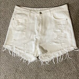 SHEIN White Distressed Jean Shorts